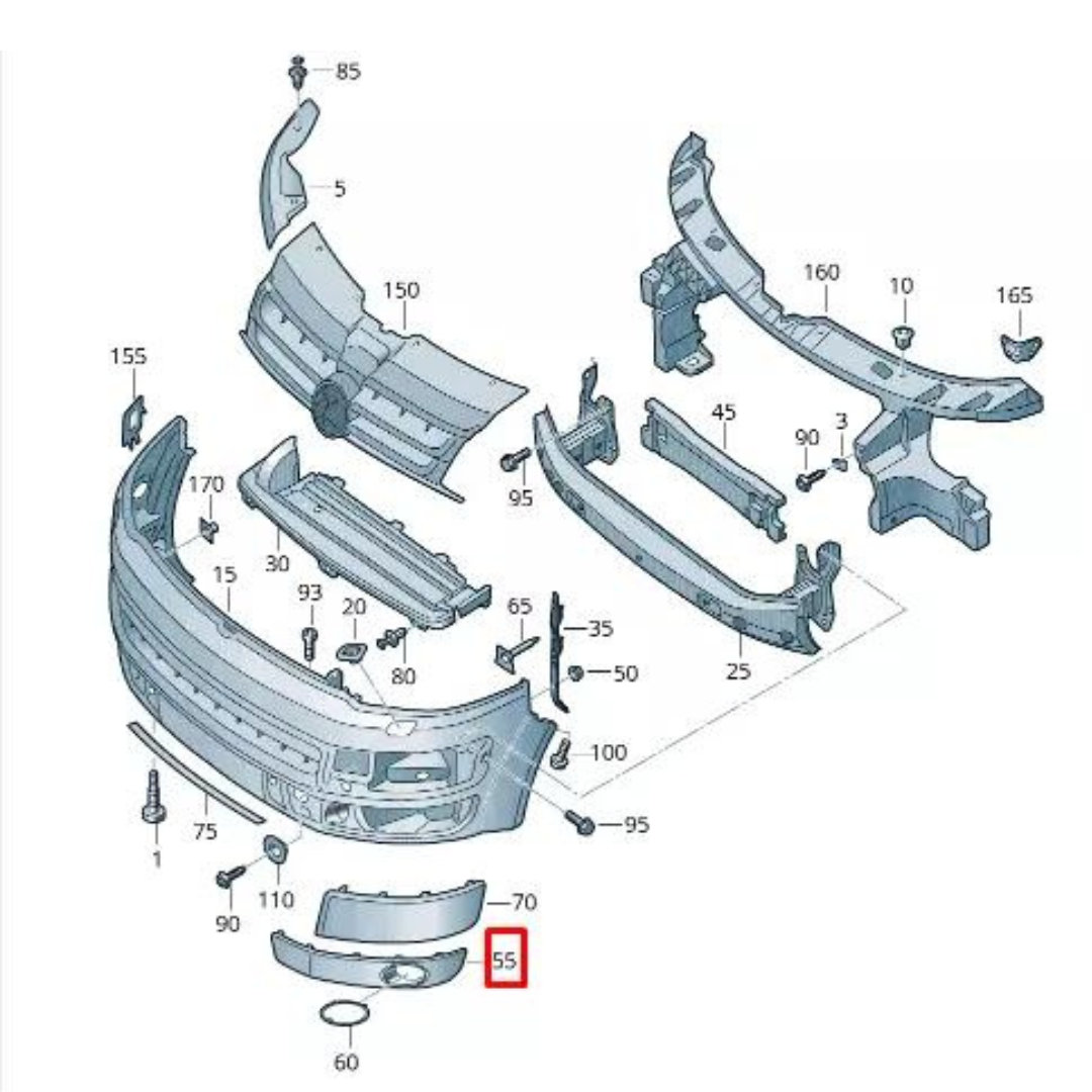 Volkswagen Transporter T5 front bumper right grille 7E5807490GRU
