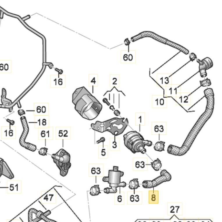 Used Coolant Hose 5Q0122157AB for Audi and Volkswagen models