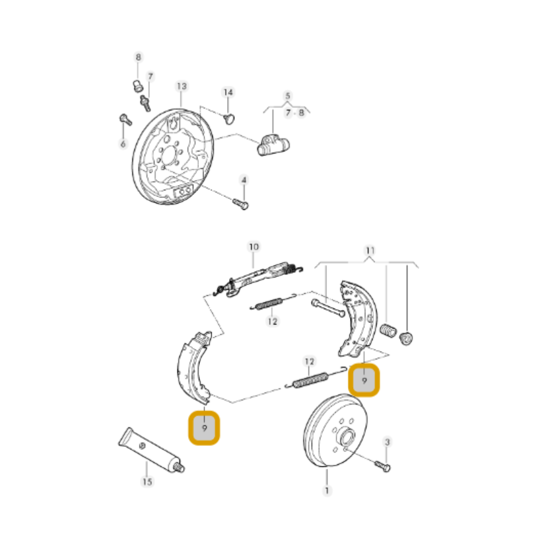 OEM Brake Shoes Rear 5Z0698525D